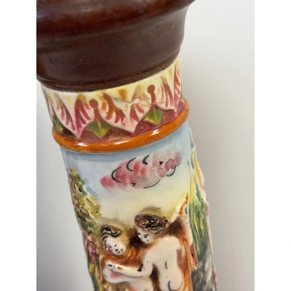 Vintage Italian Ceramic and Wood‎ Figural Pepper Mill Set